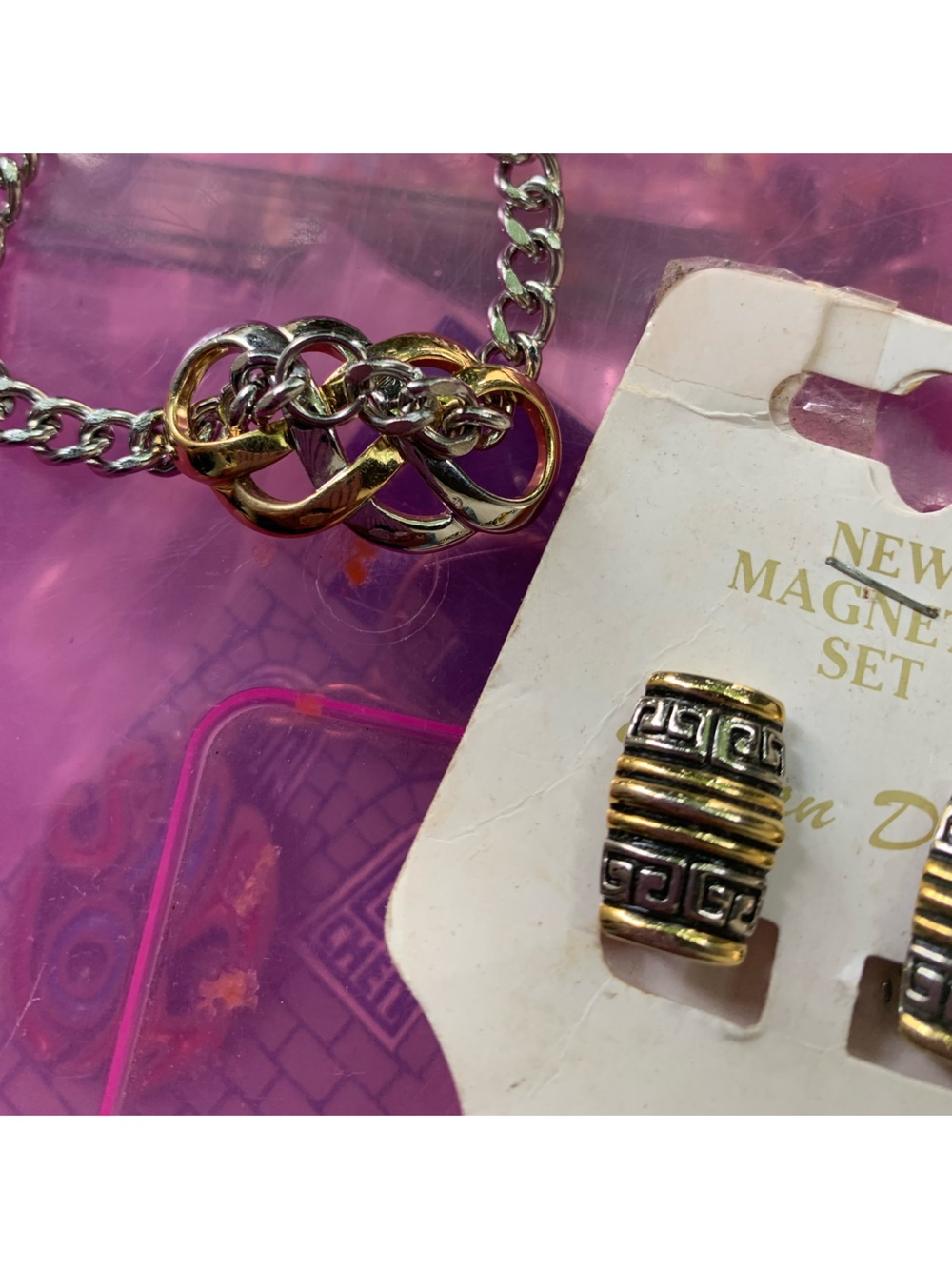 CDC Two-Tone Knot Link Bracelet and Magnetic Earrings Set